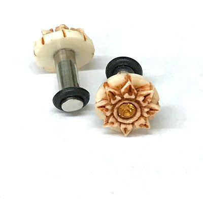 316LVM Steel Plug with Bone Stud and Lacquer Inlay - Fantasy Floral Series