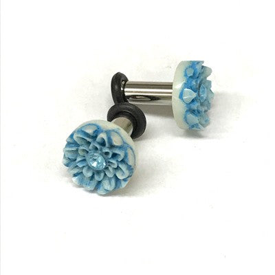 316LVM Steel Plug with Bone Stud and Lacquer Inlay - Fantasy Floral Series