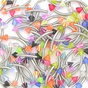 50 Piece 16g 3/8 Curved Barbell with Acrylic Spikes Package