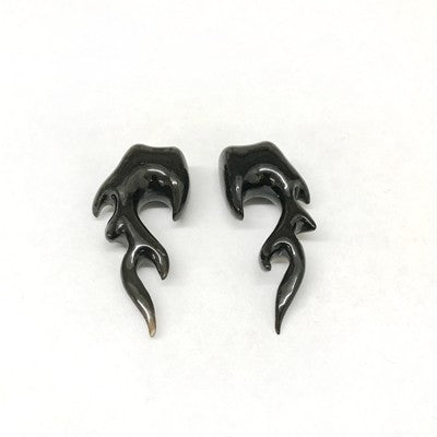 7/16" Tribal Sculptural Plugs in Black Water Buffalo Horn