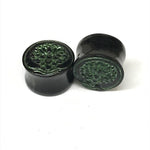 7/8" Tibetan Flare Black Water Buffalo Horn Plugs with Lacquer Inlay