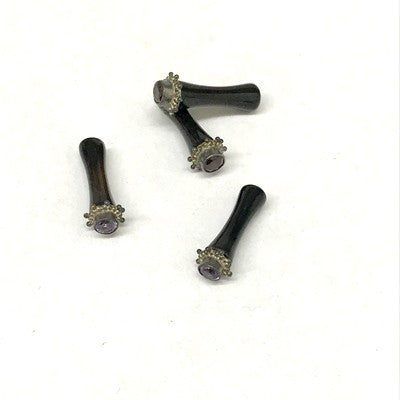 8g Traditional Black Water Buffalo Horn Balinese Plugs with Silver and Gem