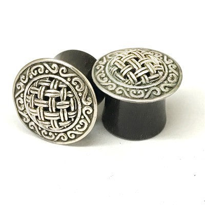 9/16" Black Dogwood Plugs with Ornate Silver