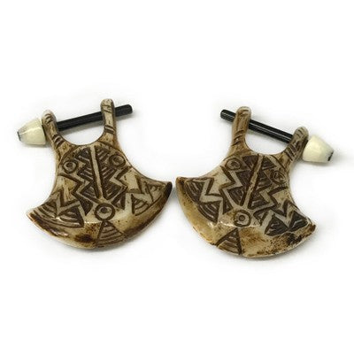 12g Antiqued Bone Stirrups with Black Water Buffalo Horn Posts - Style RU14