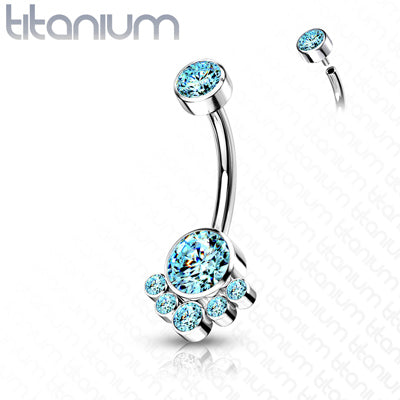 14g 3/8" Internally Threaded Titanium Curved Barbells with CZ Cluster