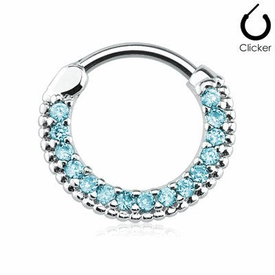 16g 3/8" Round Bar 14k Gold Plated Surgical Steel Jeweled Septum / Cartilage Clicker