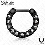 16g 5/16" Ion Plated Surgical Steel Septum Clicker with Lined Crystals