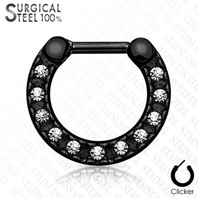 16g 5/16" Ion Plated Surgical Steel Septum Clicker with Lined Crystals