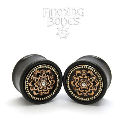 3/4" Black Dog Wood Chandi Mandala In Bronze with Brass Milligrain Accent and Silver Dome