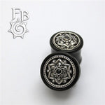 Black Dog Wood Chandi Mandala In Sterling Silver with Milligrain Accent and Jet Cabochon