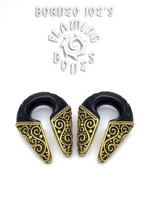 9/16" Black Dogwood and Brass Filigrana Ear Weights