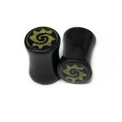 00g Black Dogwood Plugs with Coconut Dust Inlay - Style 7B