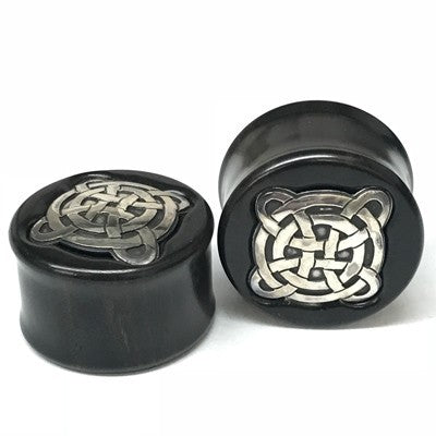 Black Dogwood Plugs with Ornate Silver Pattern - PBDS26
