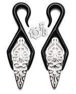 Black Water Buffalo Horn Birkana Lattice Hooks with Silver Accents and Display Stand