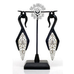 Black Water Buffalo Horn Birkana Lattice Hooks with Silver Accents and Display Stand