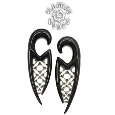 Black Water Buffalo Horn Ona-Gani Lattice Hooks with Silver Accents