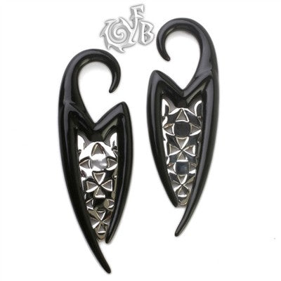 Black Water Buffalo Horn Ona-Gani Lattice Hooks with Silver Accents