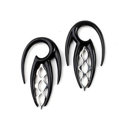 Black Water Buffalo Horn Ravana Lattice Hooks with Silver Accents