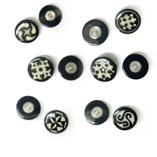 Black Water Buffalo Horn with Bone Dust Symbol Inlay for 14g or 12g Internally Threaded Body Jewelry