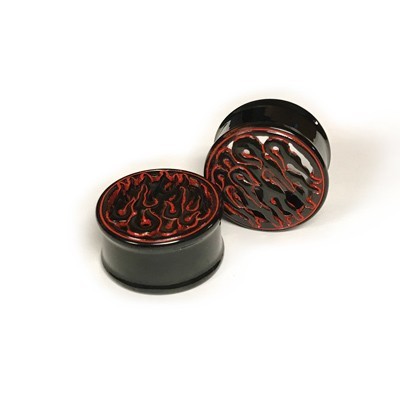 Black Water Buffalo Horn with Red Lacquer Inlay Lattice Eyelets - Style EHL11