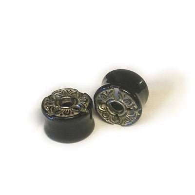 Black Water Buffalo Horn with Lacquer Inlay Lattice Eyelets - Style EHL13
