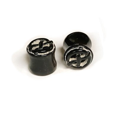 Black Water Buffalo Horn with Lacquer Inlay Lattice Eyelets - Style EHL14