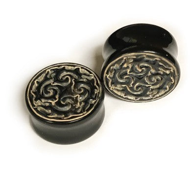 Black Water Buffalo Horn with Lacquer Inlay Lattice Eyelets - Style EHL21