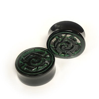 Black Water Buffalo Horn with Lacquer Inlay Lattice Eyelets - Style EHL22