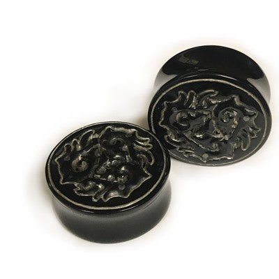 Black Water Buffalo Horn with Lacquer Inlay Lattice Eyelets - Style EHL23