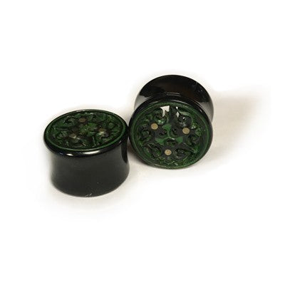 Black Water Buffalo Horn with Lacquer Inlay Lattice Eyelets - Style EHL1