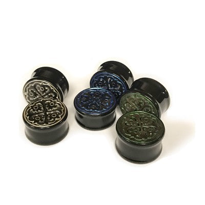 Black Water Buffalo Horn with Lacquer Inlay Lattice Eyelets - Style EHL2