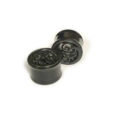 Black Water Buffalo Horn with Lacquer Inlay Lattice Eyelets - Style EHL3