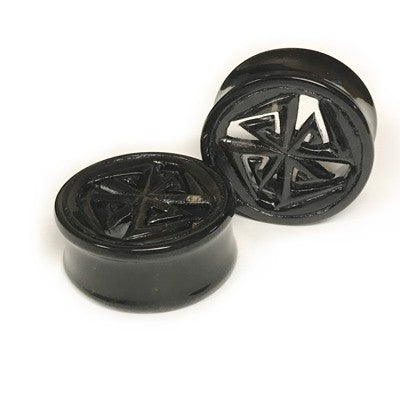 Black Water Buffalo Horn with Lacquer Inlay Lattice Eyelets - Style EHL6