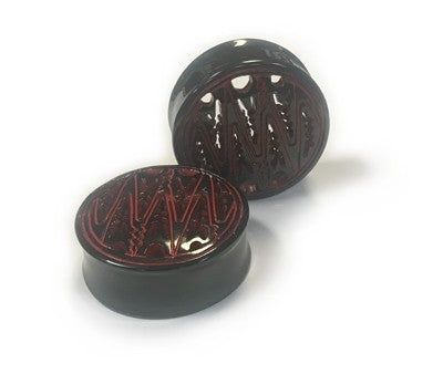 Black Water Buffalo Horn with Lacquer Inlay Lattice Eyelets - Style EHL7