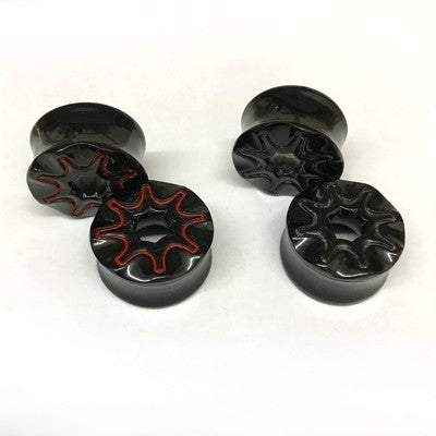 Black Water Buffalo Horn with Lacquer Inlay Sculptural Eyelets - Style SEH5