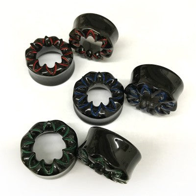 Black Water Buffalo Horn with Lacquer Inlay Sculptural Eyelets - Style SEH6