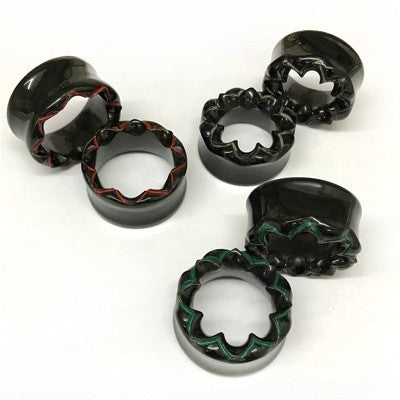 Black Water Buffalo Horn with Lacquer Inlay Sculptural Eyelets - Style SEH7