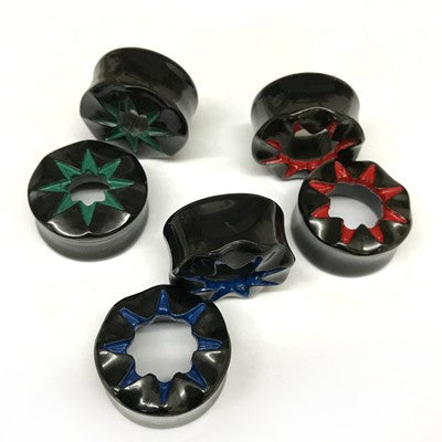 Black Water Buffalo Horn with Lacquer Inlay Sculptural Eyelets - Style SEH8