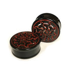 1-1/2" Black Water Buffalo Horn with Red Lacquer Inlay Lattice Eyelets - Style EHL4