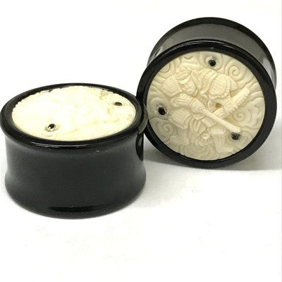 1-1/8" Black Water Buffalo Plug with Bone Samurai Inlay