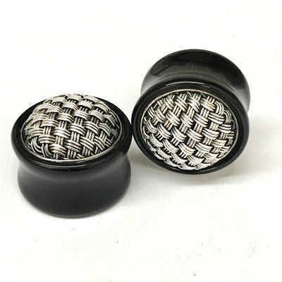 Black Water Buffalo Plug with Silver Ornate Inlay