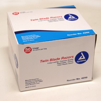 Box of 50 Dynarex Double Blade Disposable Razors