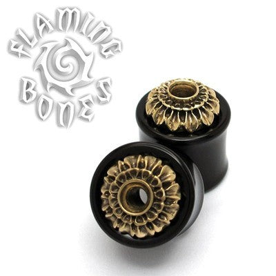 3/4" Brass Chrys Flower Mounted to Blackwood Eyelets