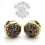 Brass Jeweled Lotus Ear Weight with Inlayed Accent
