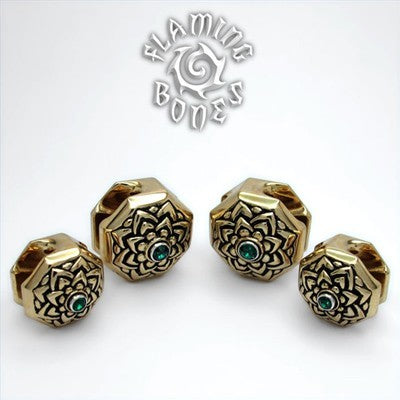 Brass Jeweled Lotus Ear Weight with Inlayed Accent