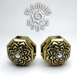 Brass Jeweled Lotus Ear Weight with Inlayed Accent