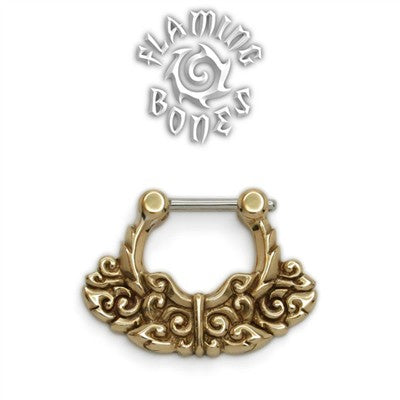 Brass Septum Klikr with Finely Detailed Floral Pattern and Surgical Steel Post - Chantri