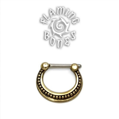 Brass Septum Klikr with Surgical Steel Post - Filigree Crescent
