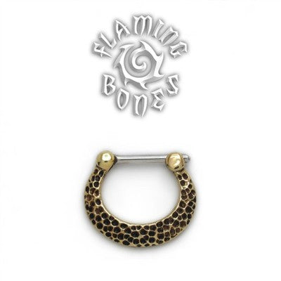 Brass Septum Klikr with Surgical Steel Post - Textured Crescent