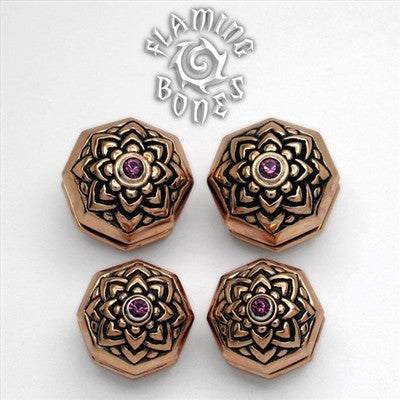 Bronze Jeweled Lotus Ear Weight with Inlayed Accent